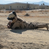 Afghan soldier in bombsuit